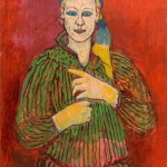 19. Sarah in green striped dress (1986 Oil on board 87 x 62cm)